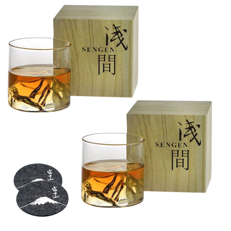 Whiskey Glass  Bottom Raised Ice Mountain Design Tumbler for Drinking Bourbon,Scotch,Cocktails or Tea Gift Package Liquor Shot
